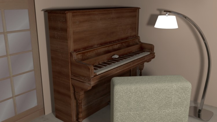 living room piano rendering