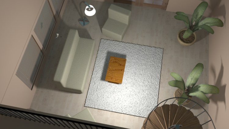 living room top view rendering