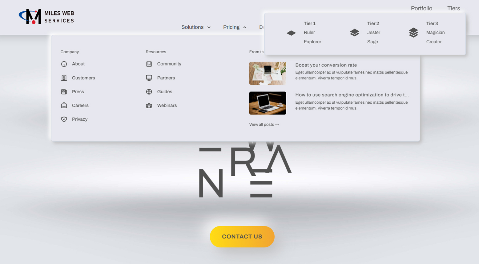 Design Library mega menu